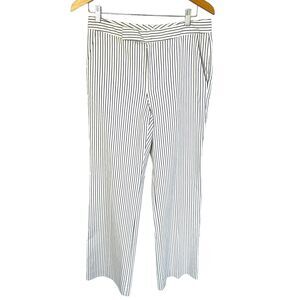 Lauren Ralph Lauren White Blue Striped Straight Pants Stretch High Rise Womens 8